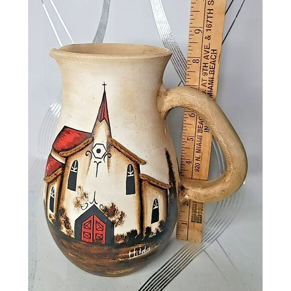 Hilda Artisan Ceramic Stoneware‎ Serveware Pitcher Religious Church Landscape - Picture 14 of 15